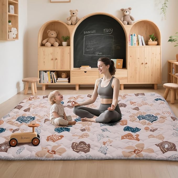Baby Play Mat for Floor,50x50 Inch Soft Padding Crawling Mat for Playpen, Foldable and Machine Washable, Thick for Babies & Toddlers,Boho Flower miniatura 2
