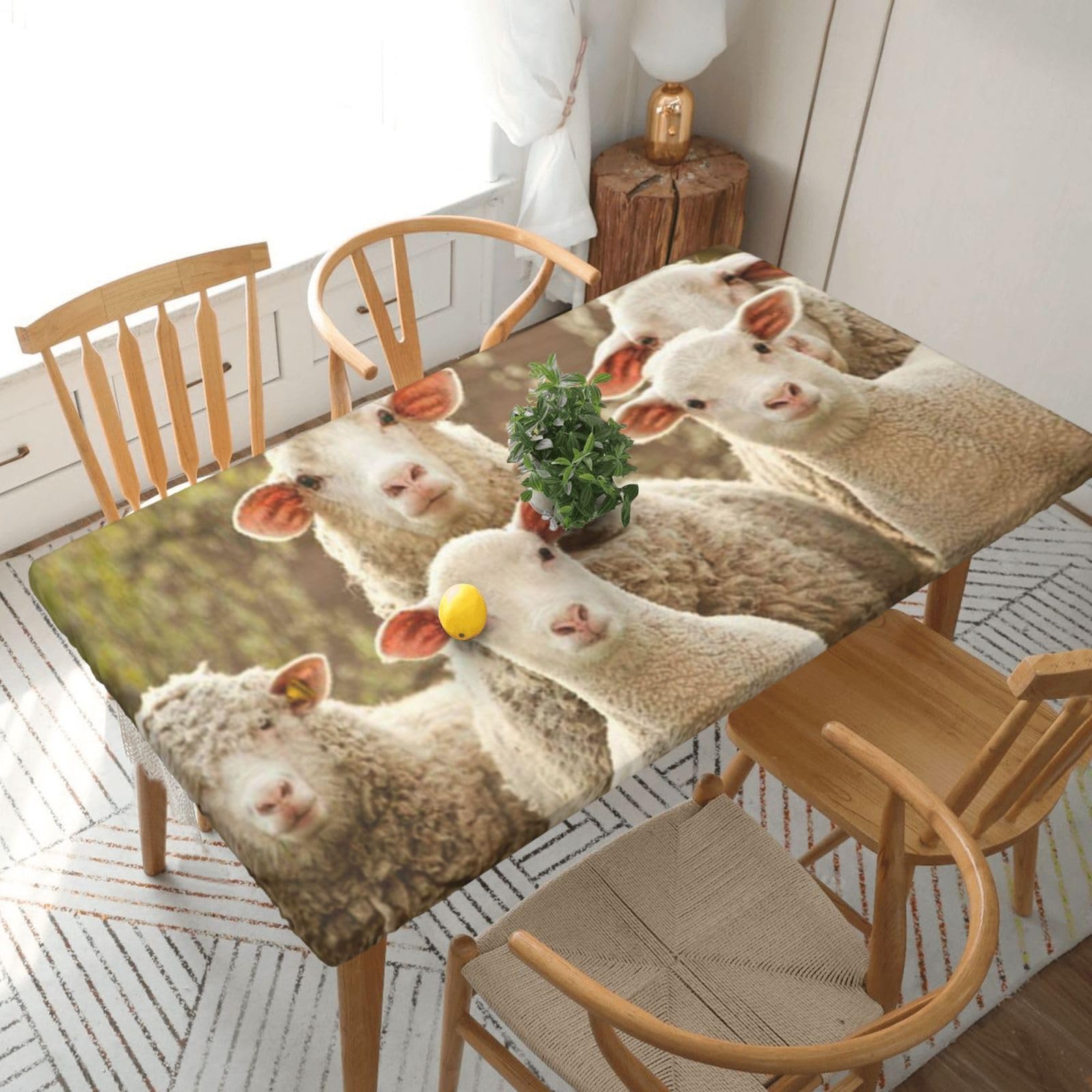 BNVSADC Sheep and Lambs Printed 5FT Tablecloth Polyester Kitchen Water Resistant Table Cloth Dining Table Decoration Table Covers, 152x76 CM
