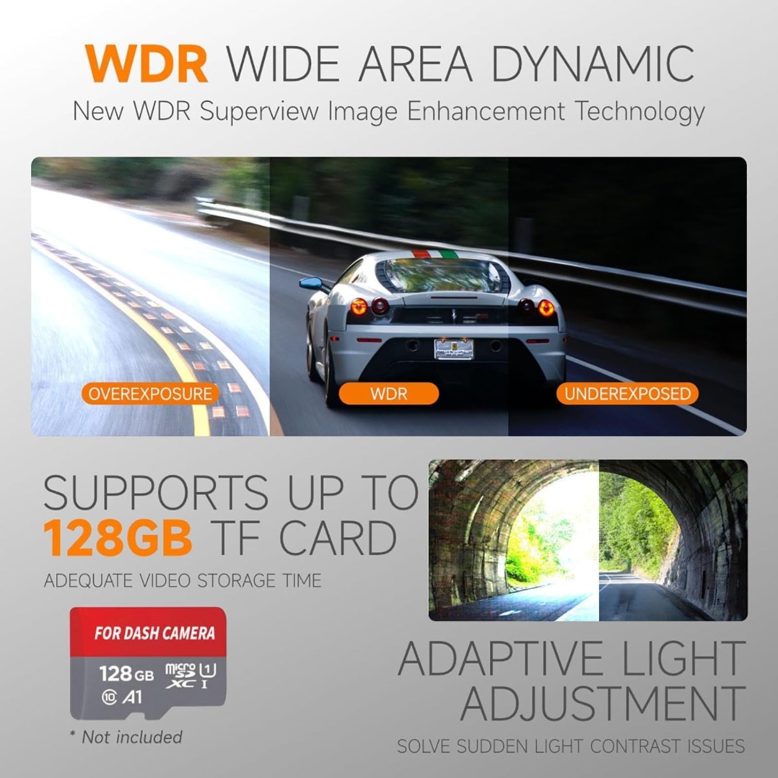 Auto Dash Cam, 4K HDR Aufnahme, WiFi App Steuerung, 170° Weitwinkel, 1440P vorne & 1080P hinten, Temperaturbeständig, für Autos