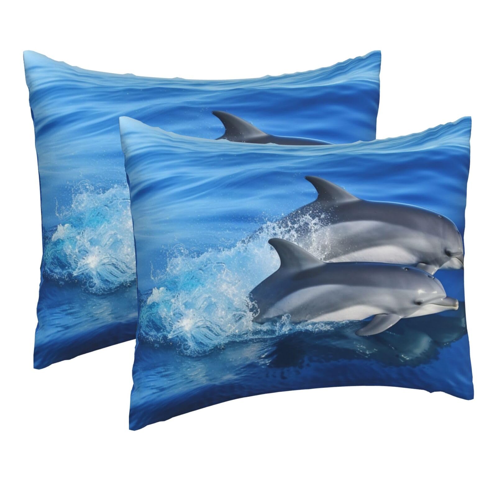 2 Pack Pillow Cases with Hidden Zipper, Soft Breathable Pillow Covers for Hair and Skin, Dolphin Family Pillowcases 16"x20" Bed Pillow Protectors Cover for Sleeping Gifts