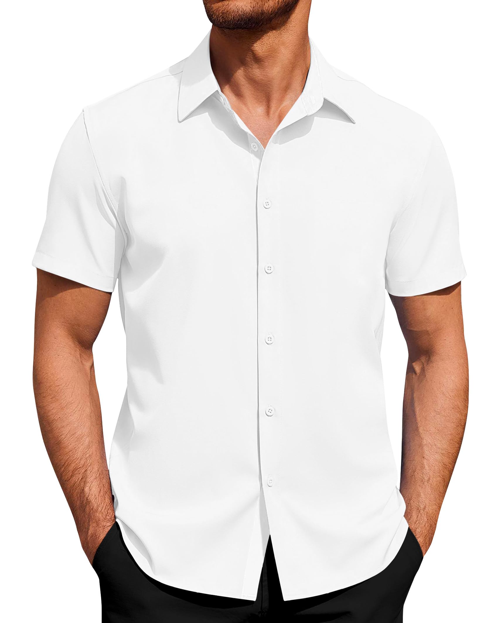 J.VER Hemd Herren Kurzarm Businesshemd Button Down Regular Fit Freizeithemden Sommer Strand Stretch Shirt