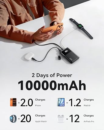 INIU Ultra Compact Power Bank, 10000mAh 45W Fast Charging Portable Charger with Detachable USB-C Cable & Stand, Flight-Safe Travel Battery Pack for iPhone 17 16 15 Pro Max Air, Samsung S26, iPad, etc