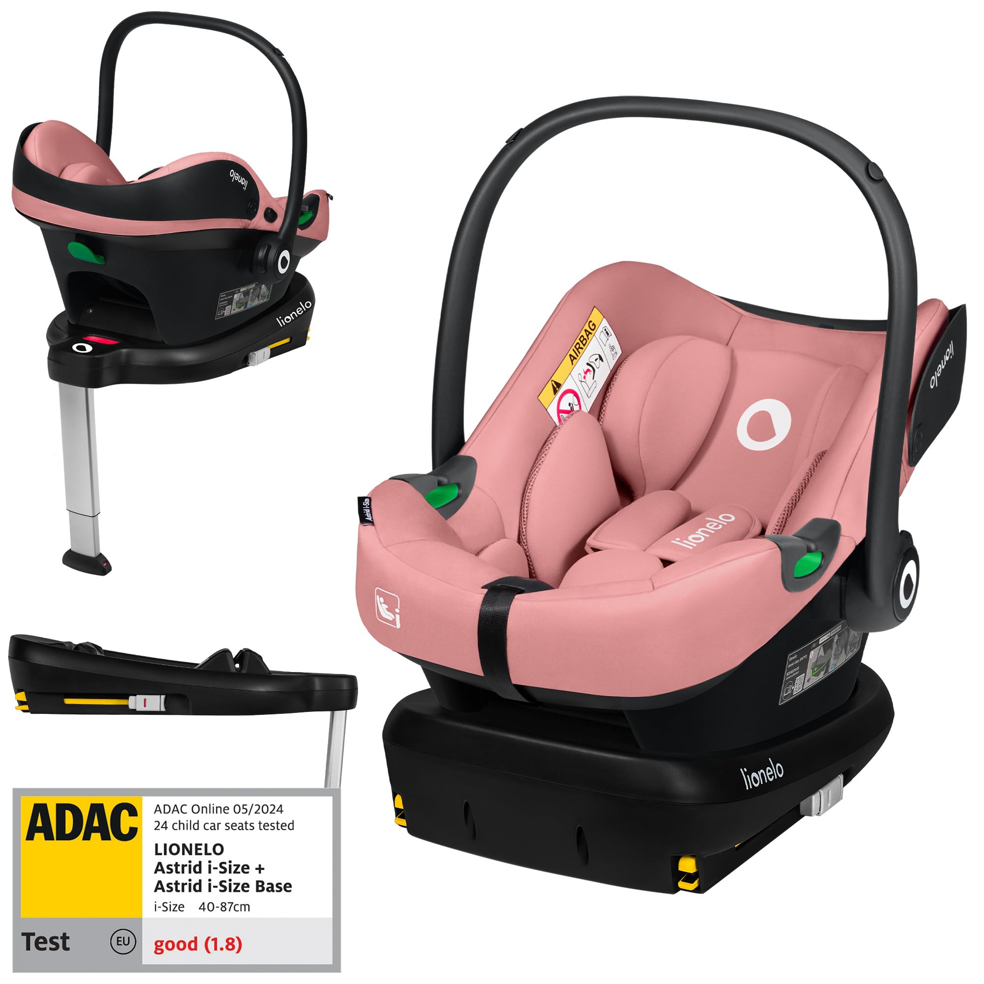 LIONELO ASTRID I-size SET Seggiolino Auto per Bambini con Base 40-87 cm Ovetto per Neonati Montaggio ISOFIX, Cinture di Sicurezza a 3 Punti Protezione Laterale, Inserto Dri-Seat, i-Size R129