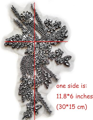 Miniatura 10 de La Belleza - 1 par de diamantes de imitación hechos a mano con apliques para ropa, 14.5 x 4.7 pulgadas, decoración de vestido de novia, oro rosarosa