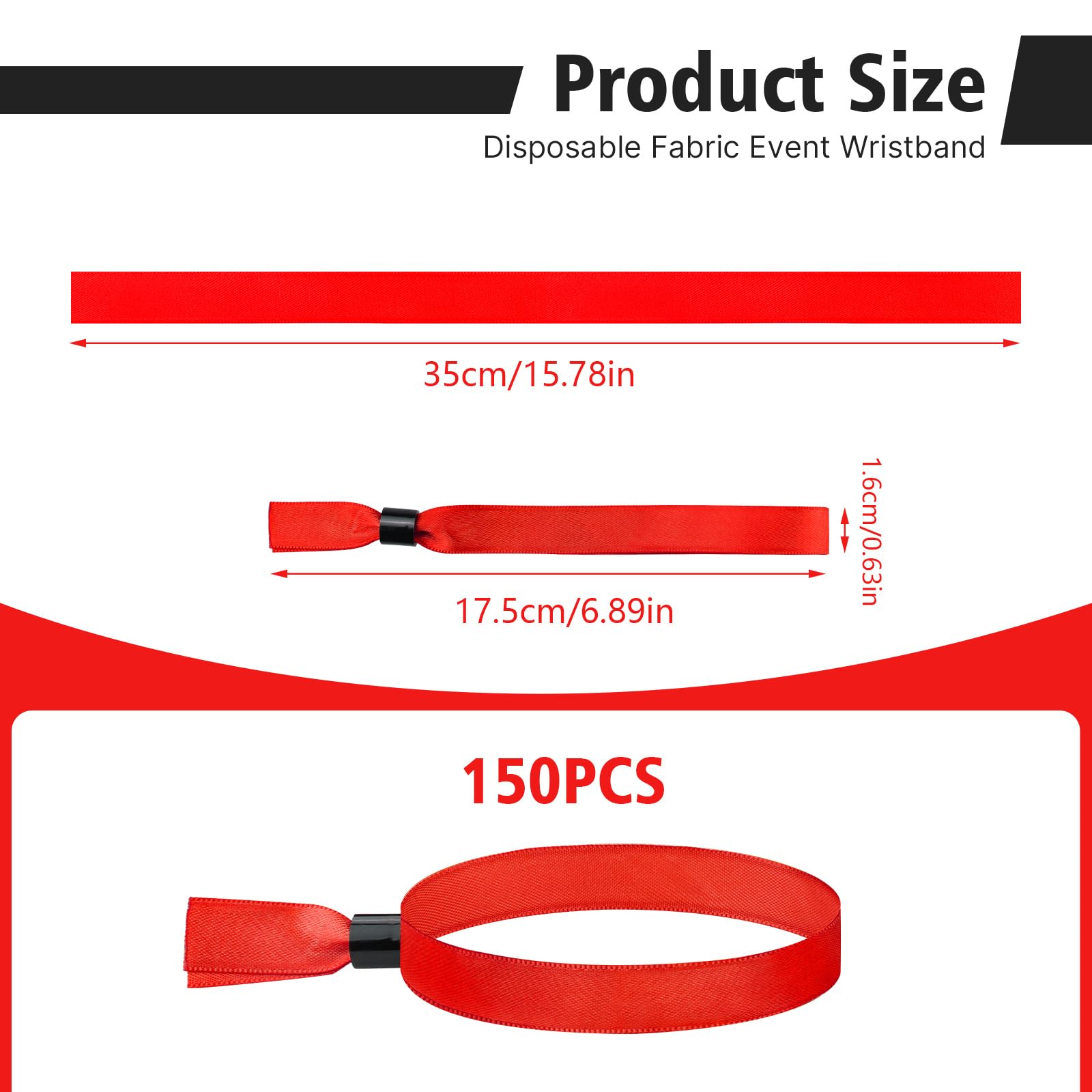 150 Pack Red Cloth Event Bracelets, Party Bracelets pour les événements jetables, Cloth Event Bracelet pour la musique de fête, Festival, Carnaval de mariage, Live Show