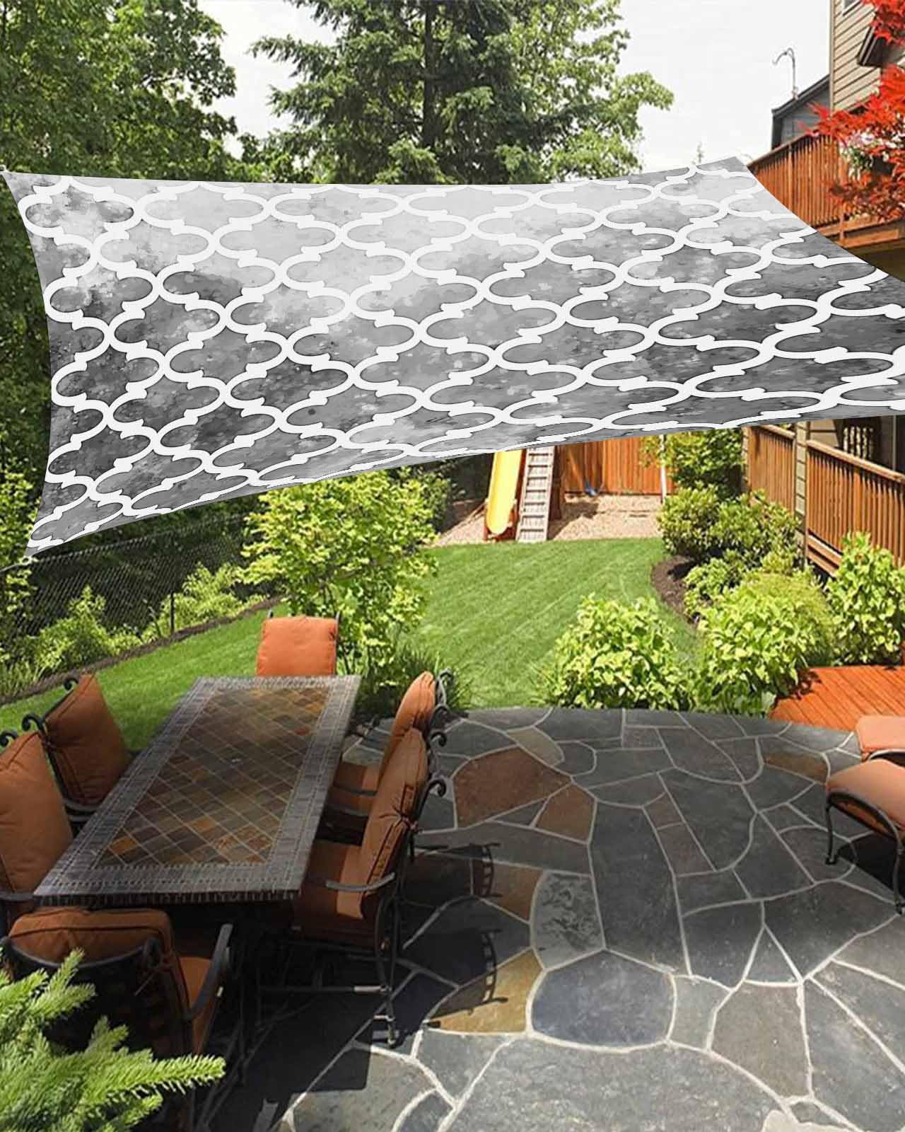 Boanket Sun Shade Sail 12' x 16', Black Ombre Sun Blocking Shades Privacy Outdoor Covering, Modern Morocco Geometric Abstract Oil Painting Shade Cloth for Patio Deck Garden Lawns Beach Backyard