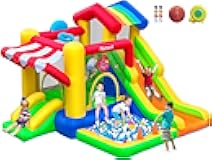 FBSPORT Inflatable Bounce House with Slide for Kids, Indoor and Outdoor Blow up Bouncy House Bouncer Castle with Ball Pit, Jumping Area, Climbing Wall, Ball Shooting, Ring Toss, Basketball Hoop