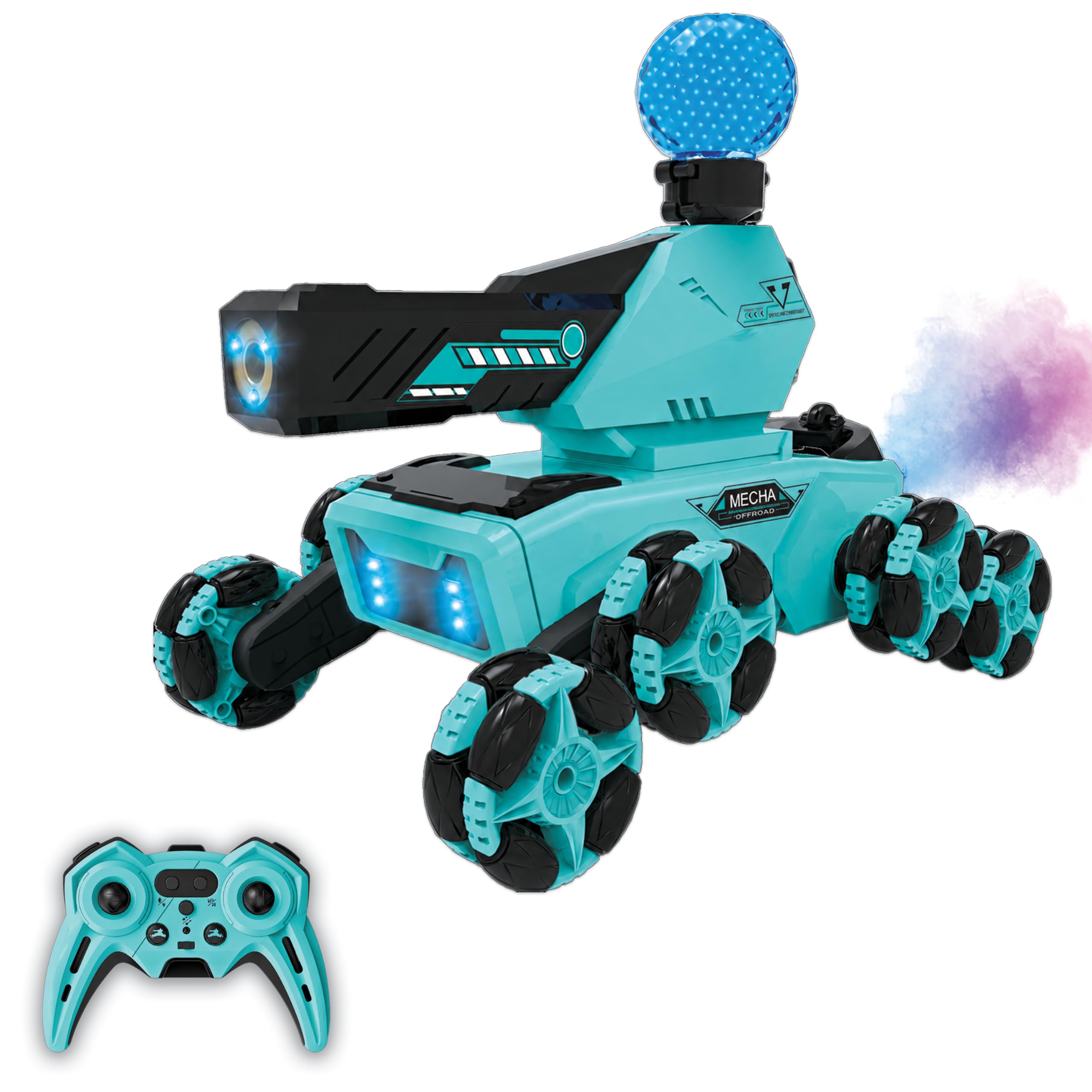 RC Stunt Robot Car for Kids, 8-Wheel Mecha, 360° Drift, LED & Mist (Teal)