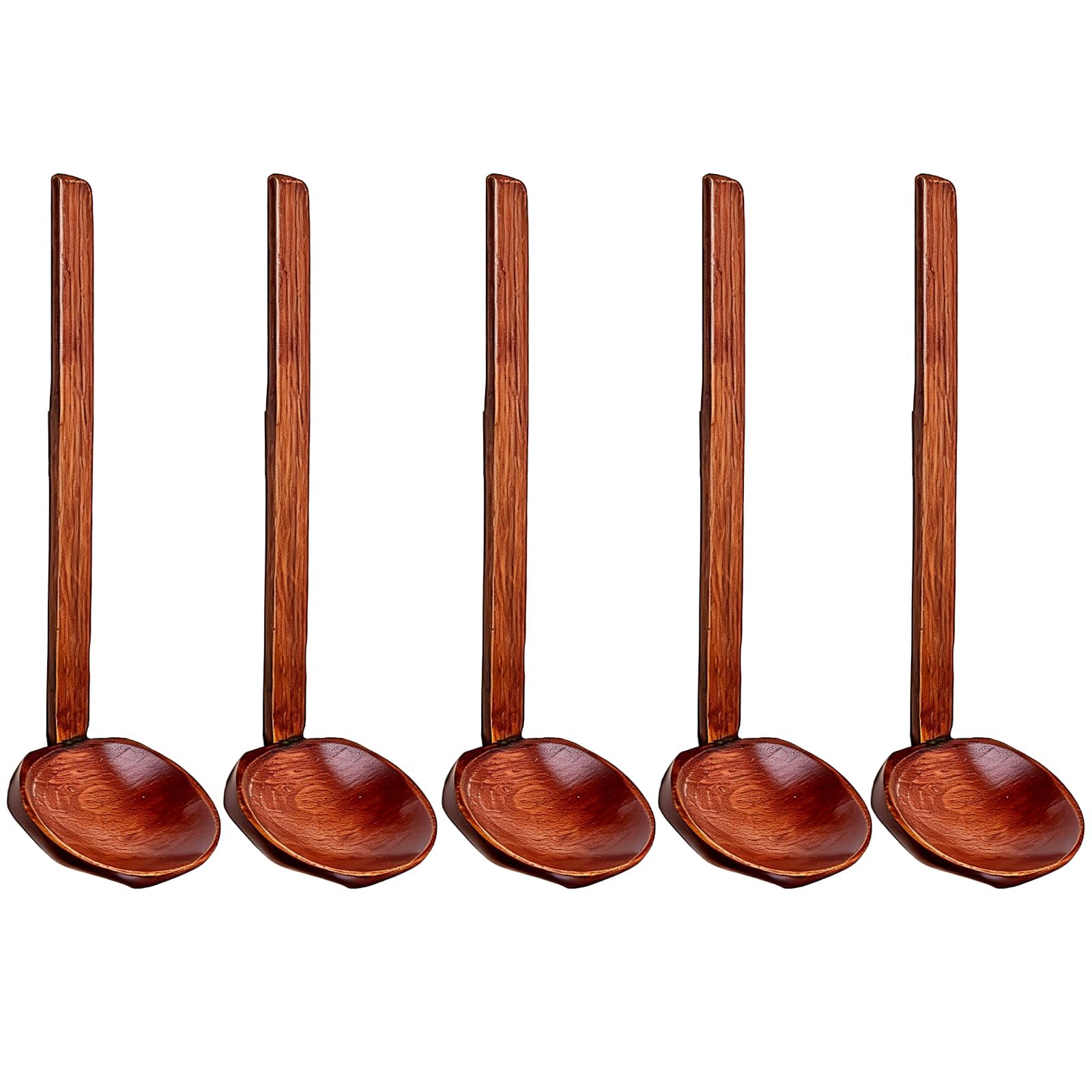 Bamily 5 Pcs Japanese Style Wooden Spoon, Long Handle Ramen Spoon & Soup Spoons 21cm*7cm, Bamboo & Paulownia Wood Hot Pot Ladle for Ramen, Soup, Hot Pot