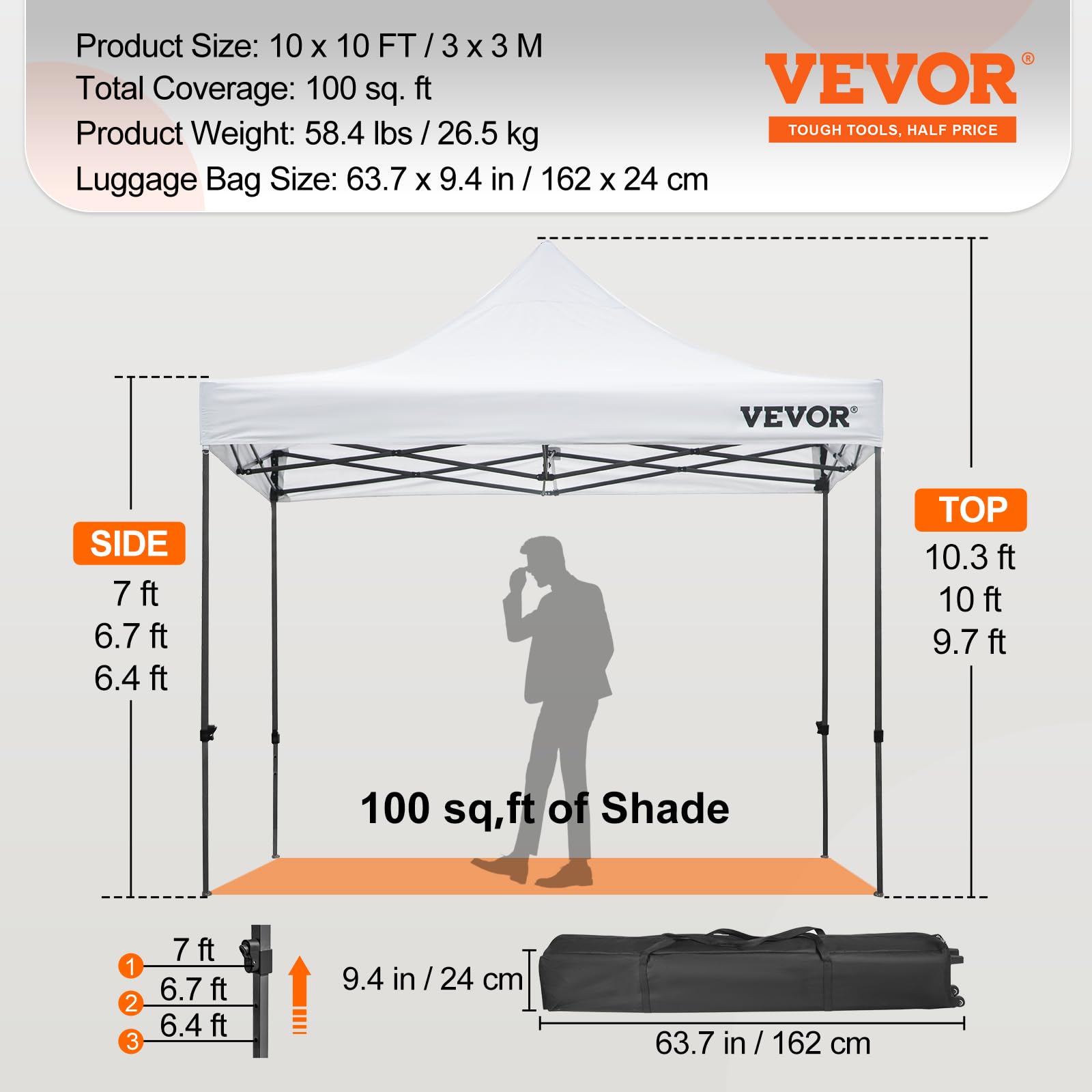 VEVOR Tonnelle Imperméable Tente Pop-up Jardin avec Parois Latérales Pavillon Terrasse Extérieure Abri Pliable Soleil Pluie Neige Résistant aux UV et Sac à roulettes pour Fête Arrière-Cour