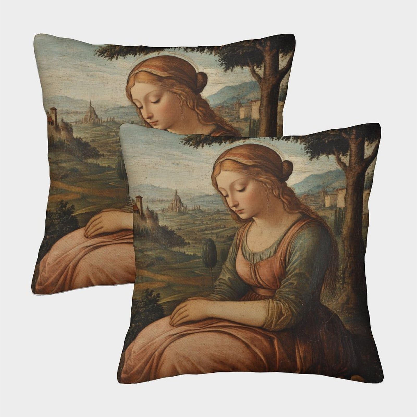 kaiyun 2 Pack 3D Italian Renaissance,Female Portraiture Theme Square Cushion Cover Decoration Pillow Cover Suitable for Home Sofa Bedroom Living Room 40x40cm