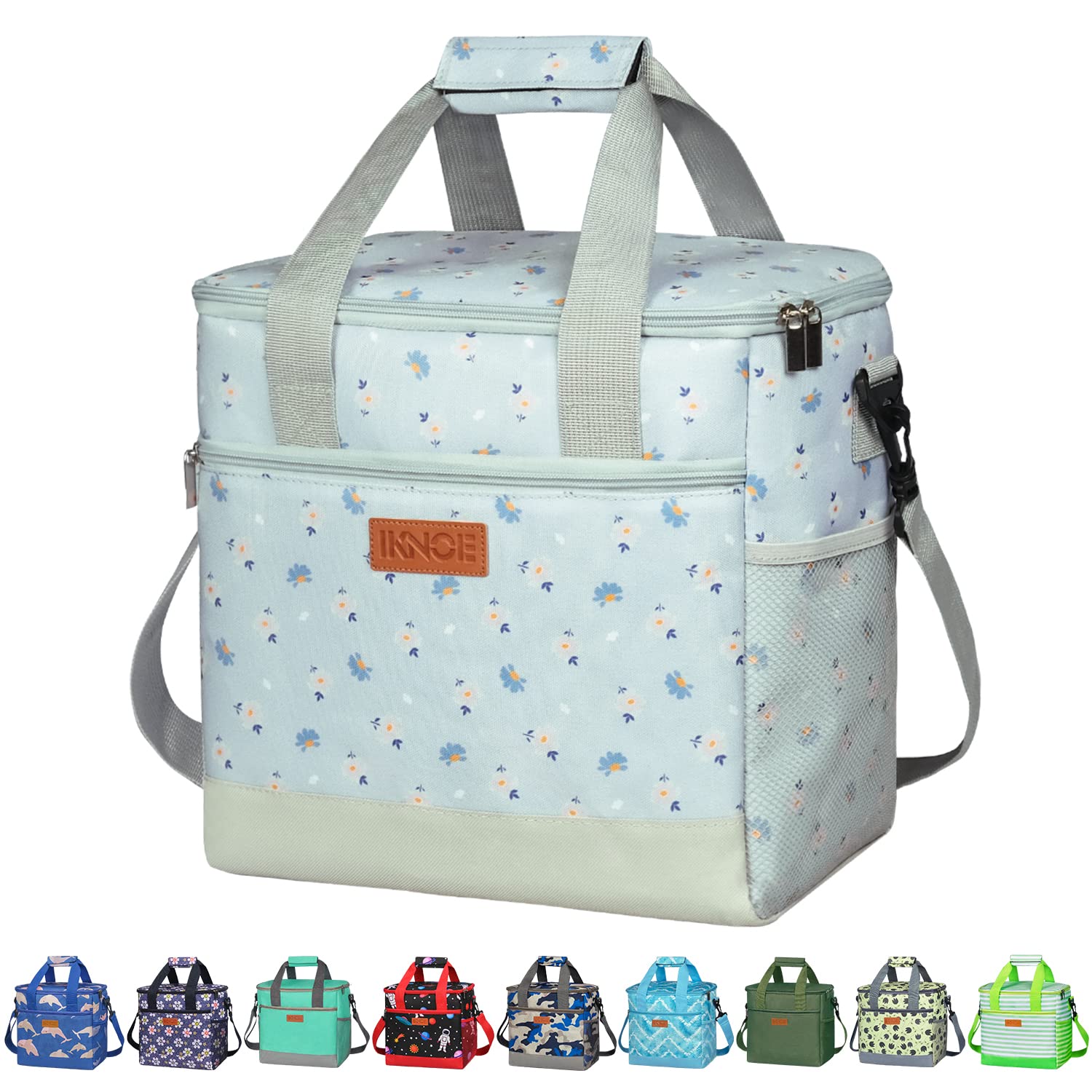 Iknoe Large Cooler Bag Collapsible 24 Can Insulated Bags Leakproof Lunch Cooler Tote with Multi-Pockets for Adult Insulated Thermal Bag for Beach,