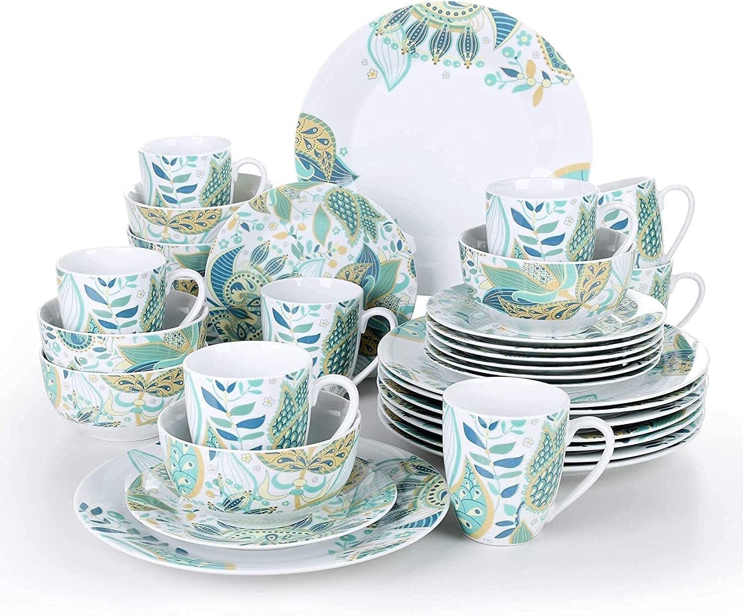 GRDDBZA Dinnerware Set Dinner Party Tableware Service Set 32-Piece Porcelain Ceramic Tableware Dinner Set with Dinner Plate, Dessert Plate, Cereal Bowl, 380ml Mug Service