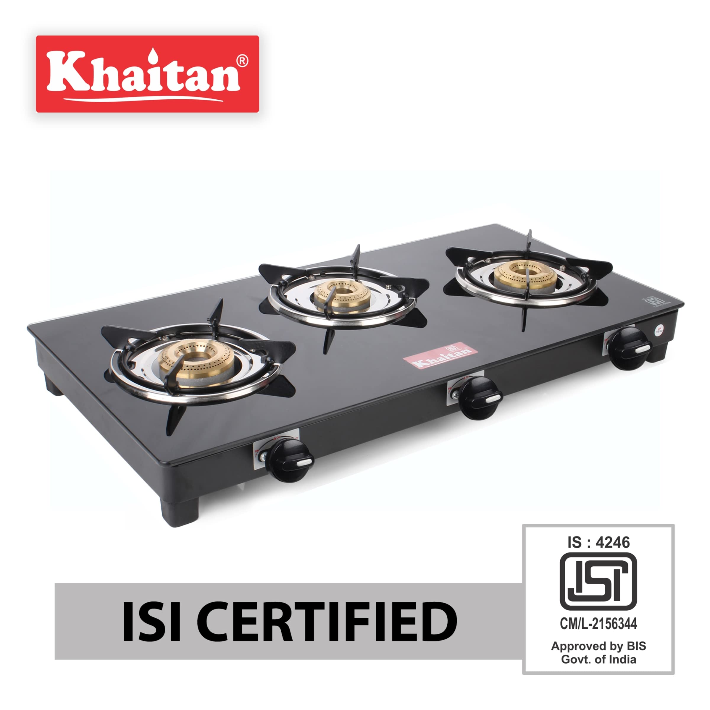 Khaitan 3 Burner Active Black Toughened Glass LPG Gas Cooktop, Manual  Ignition Gas Stove with 1 Year Warranty (ISI Approved) : Amazon.in: Home u0026  Kitchen