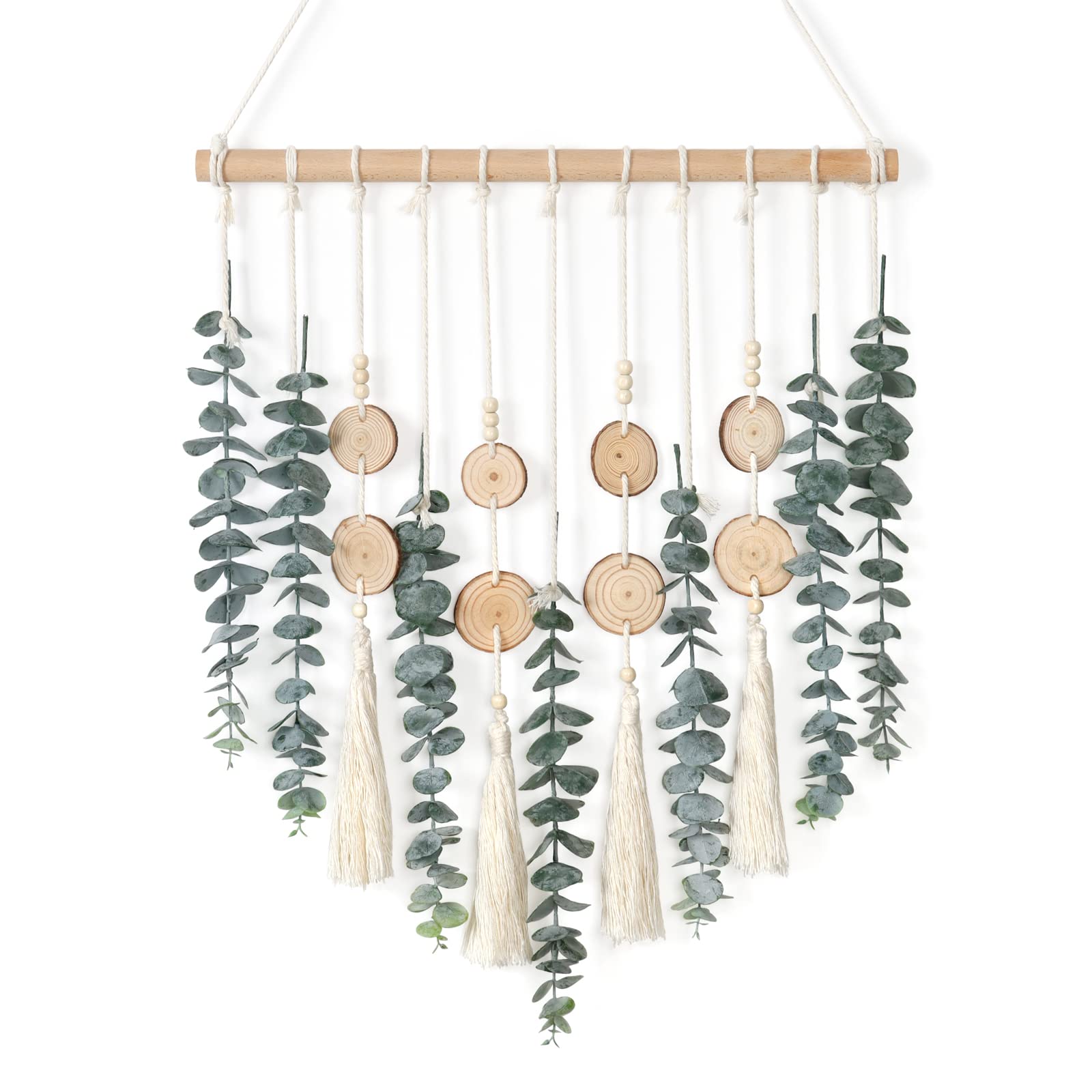 WeldomcorArtificial Eucalyptus Wall Hanging Decor Greenery Boho Chic Home Decorations Farmhouse Rustic Plants with Wooden Stick for Bedroom Living Room Apartment Ornament Gift (Green-3)