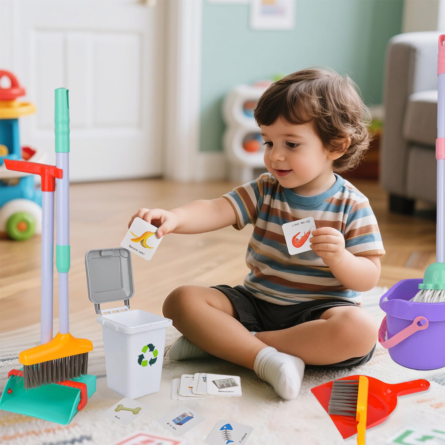 15 PCS Putzset für Kinder,Kleinkind Reinigung Spielzeug Set mit verstellbare Mop Besen & Staubkanne Set,Schaufel, Kinder-Reinigungsset für Kleinkinder,Kinderbesen Set Spielzeug für ab 3 Jahren