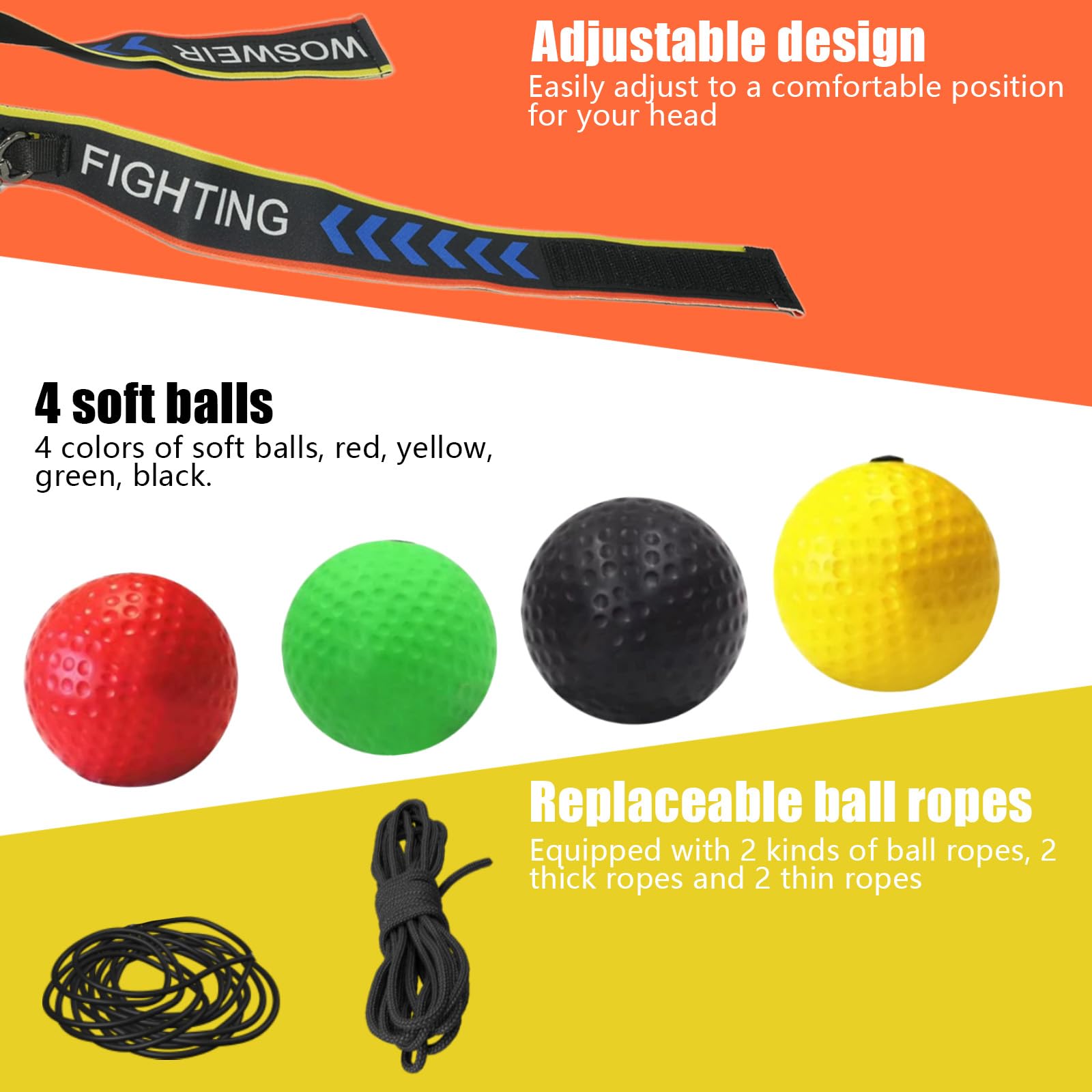 4 PCS Reflex Ball, Palla Boxe Riflessa Set, Pugilato Reaction Ball con Fascia, Allenamento Boxe Ball, Pallina con Elastico Regolabile, Training Riflessi Pugilato, Palla per velocità Pugno