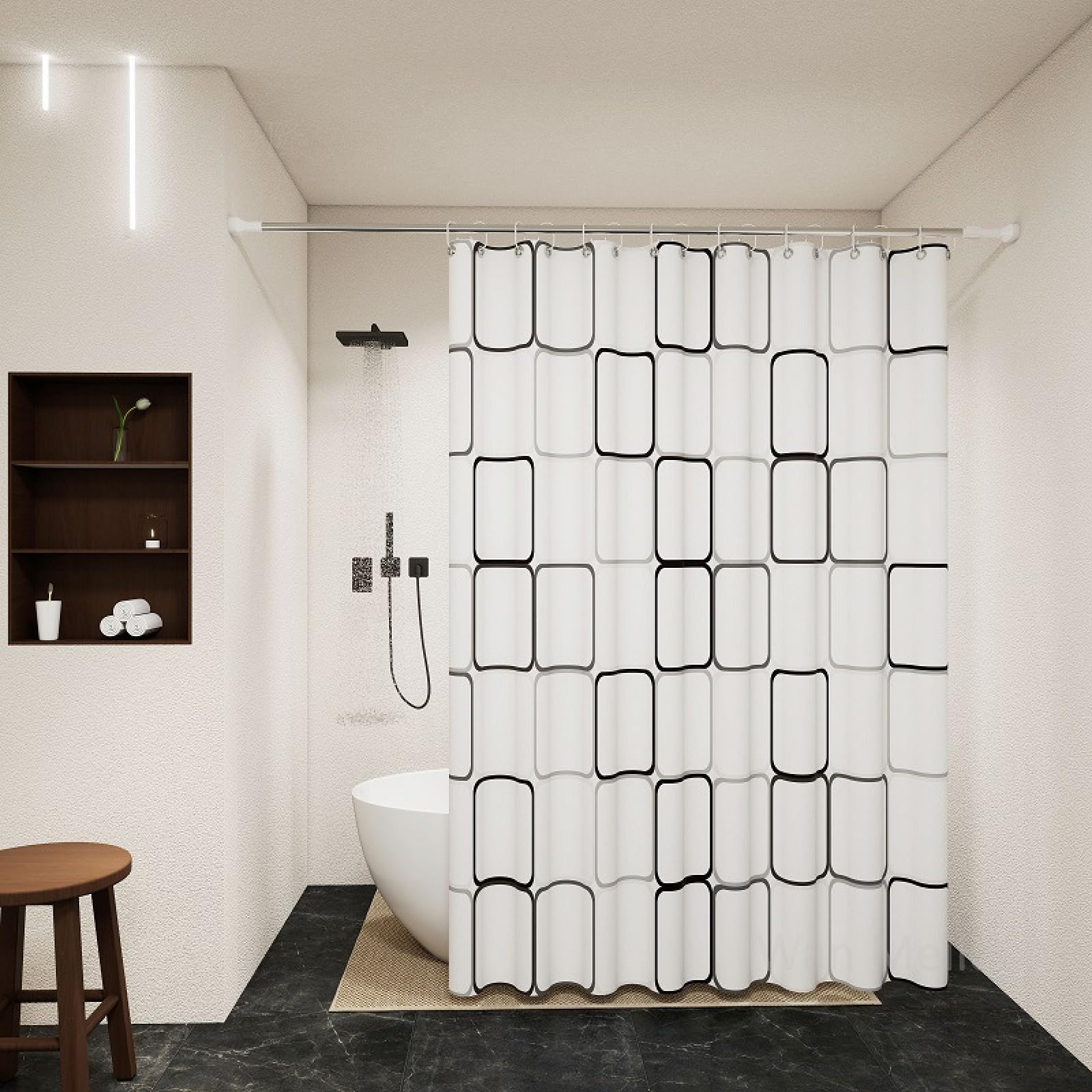 Rideau de douche anti-moisissure imperméable et lavable en machine 180x200