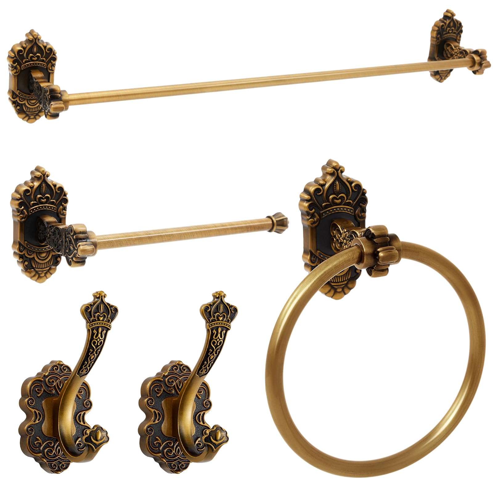Zonon 5 Pieces Antique Brass Bathroom Hardware Accessories Set