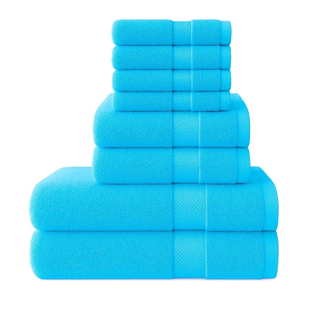 Diamond Tex Luxury 8 Pcs Towels Bale Set 100% Egyptian Cotton Face Cloth, Hand Towel, Jumbo Bath Towel 600-GSM Soft and Absorbent Gym, Golf, Spa, Beach Towels