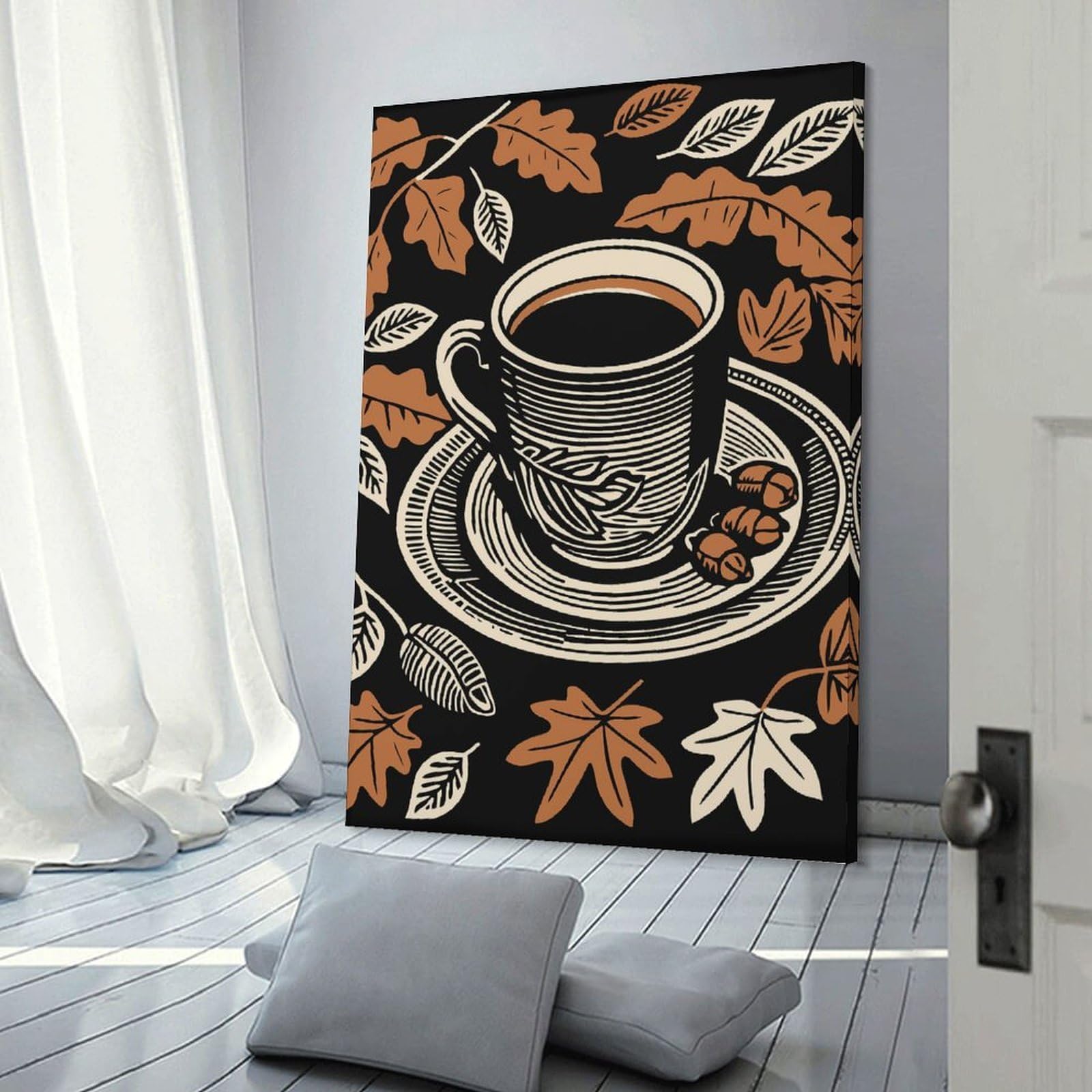 Junmoney Autumn Coffee Illustration Wall Picture Print 08x12inch(20x30cm), for Apartment Walls, Studios Or Work Areas, A Simple Refresh for Blank Walls