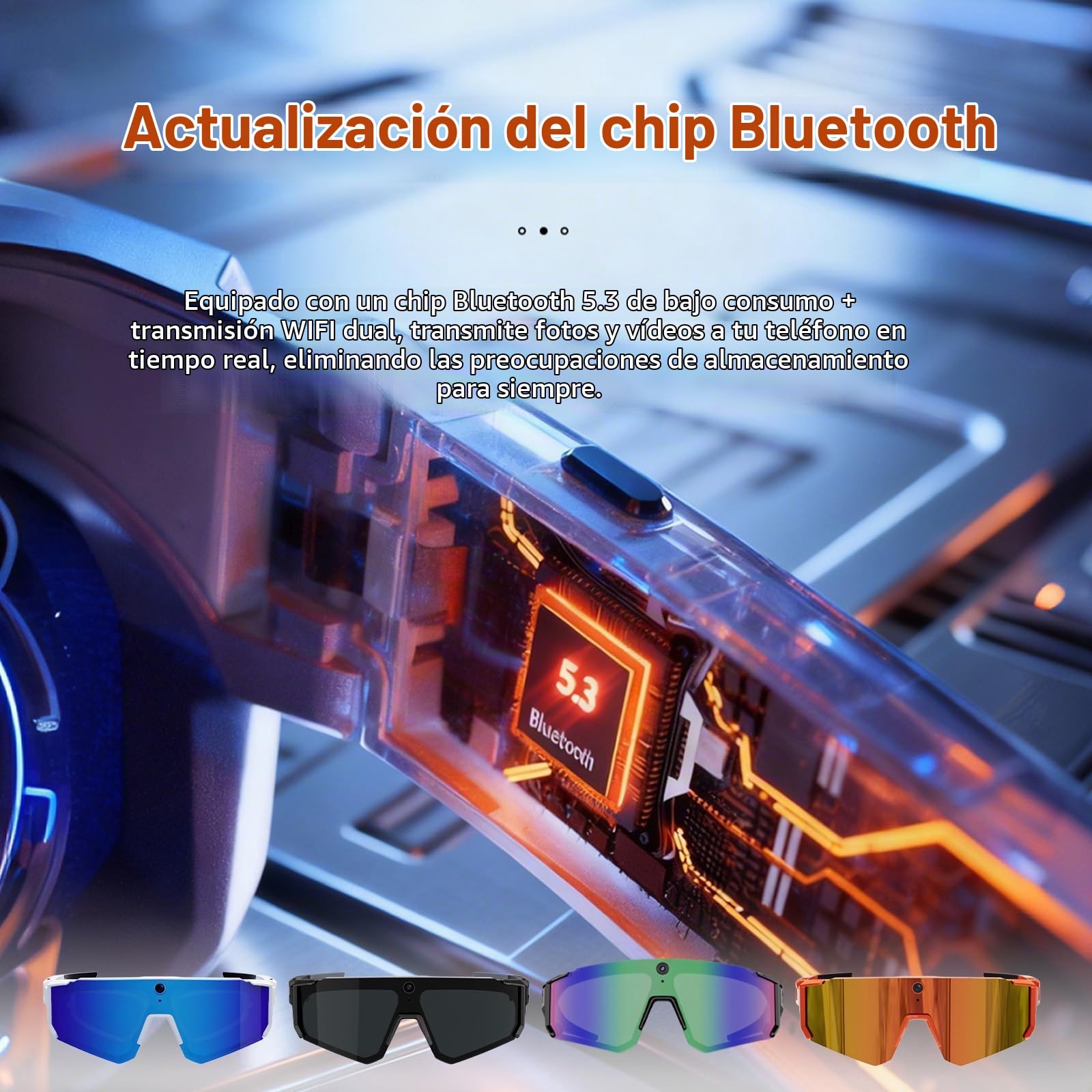 Gafas Inteligentes de Ciclismo con Inteligencia Artificial, Lentes de Sol Inteligentes con Bluetooth, Control de Voz, reconocimiento de Objetos (Blue Lens+White Frame)