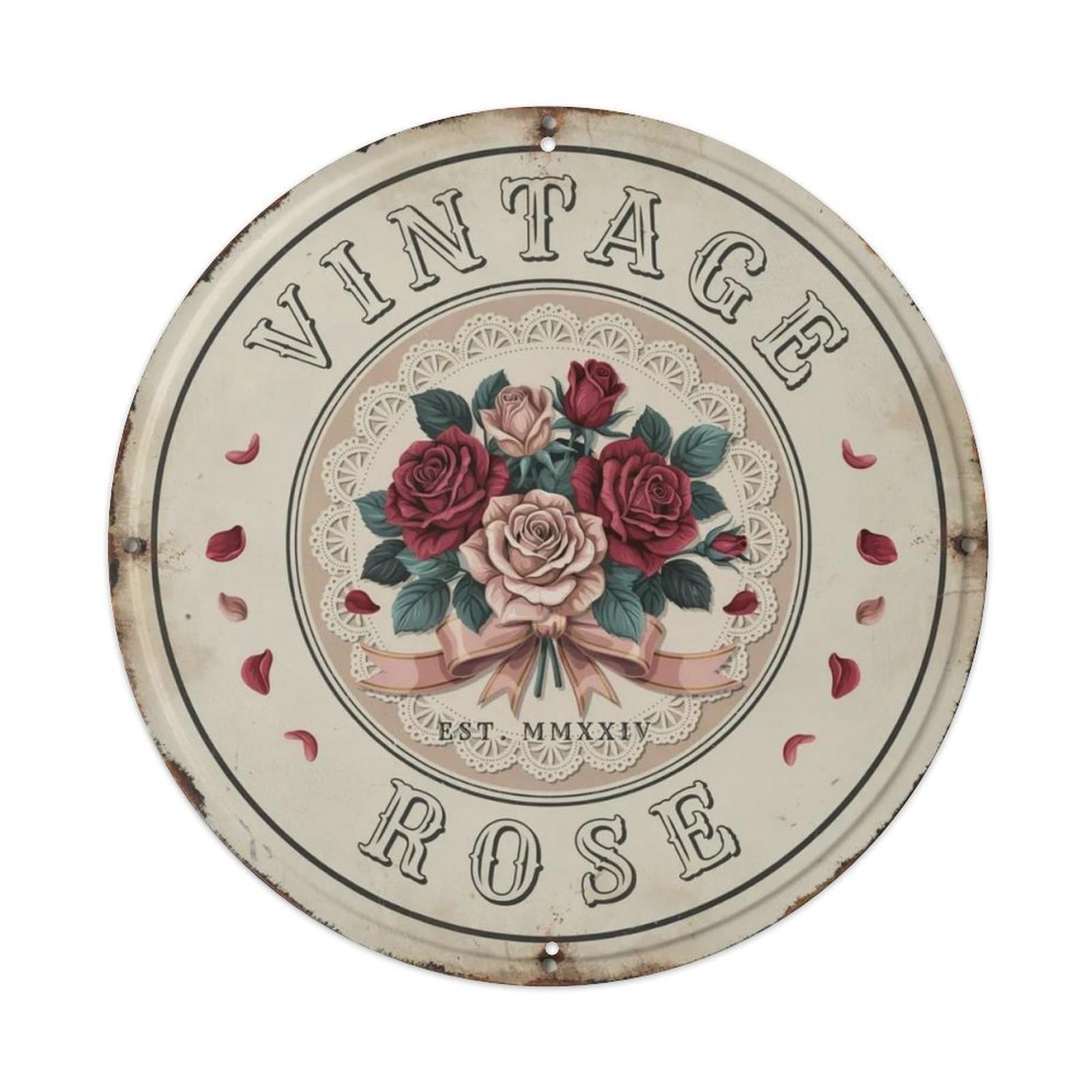 Vintage Rose Victorian Metal Tin Sign Plaque