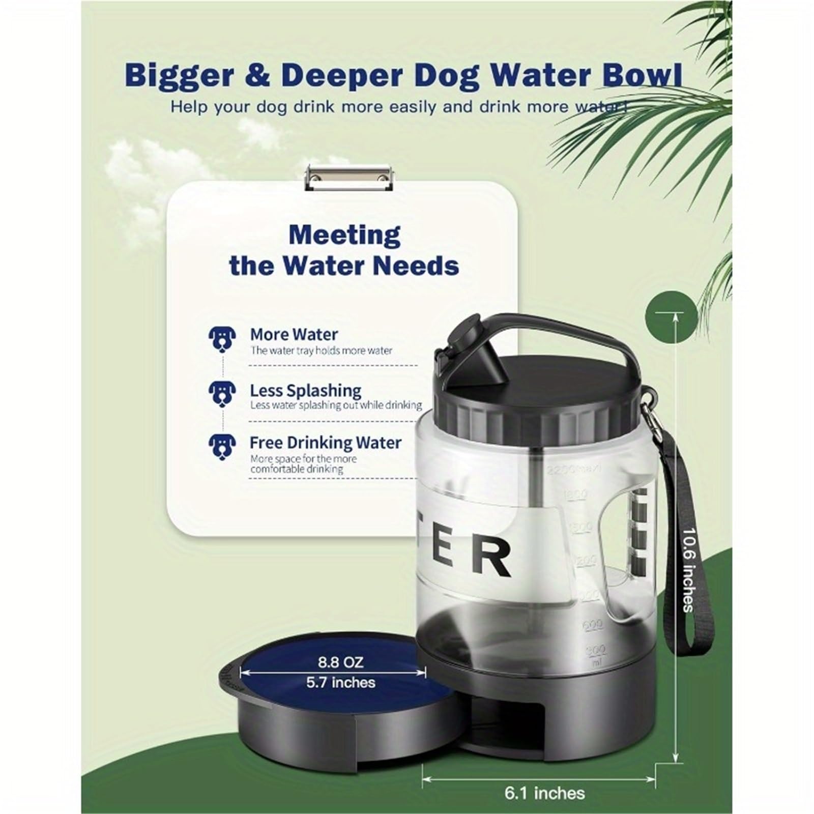 Borraccia Portatile per Cani 2200ml Alimentare Borraccia per Cani Senza BPA Per Escursionismo Viaggio Passeggiata(Black)
