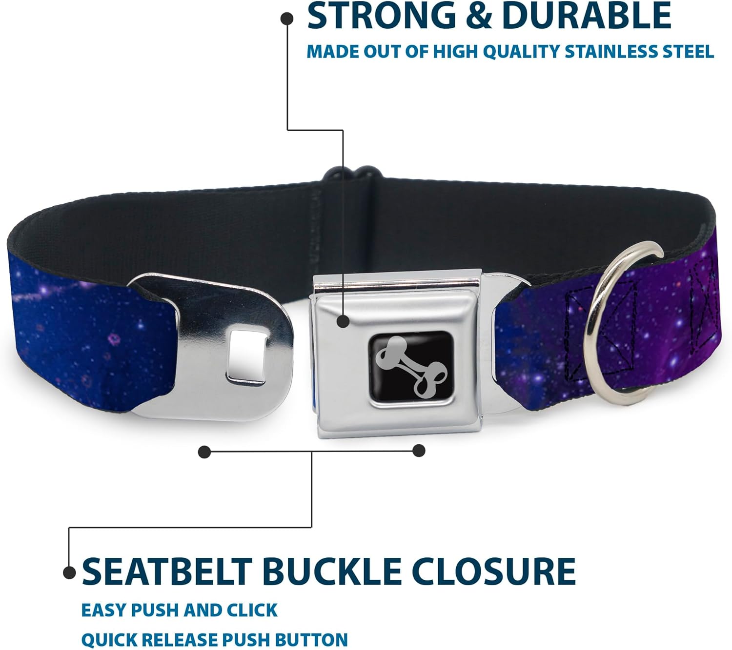 Buckle-Down Seatbelt Buckle Dog Collar - Galaxy Blues/Purples - 1" Wide - Fits 11-17" Neck - Medium