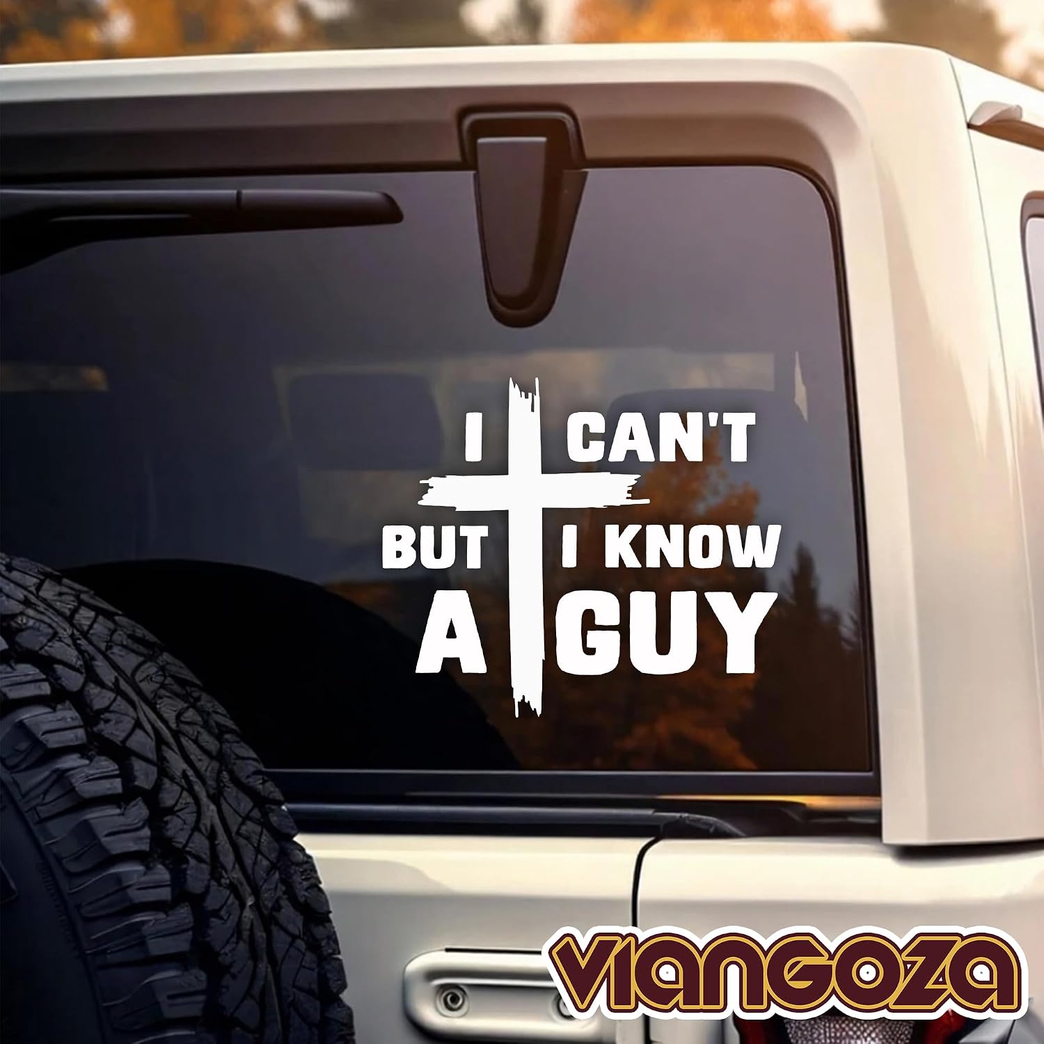 I Can't But I Know A Guy Car Decal, Christian Cross Sticker Jesus Lover Religious Decals, Vinyl Waterproof 8 inch Bumper Sticker for Trucks Window, Car Accessories Decorations Gifts for Friend Mom Dad image 2