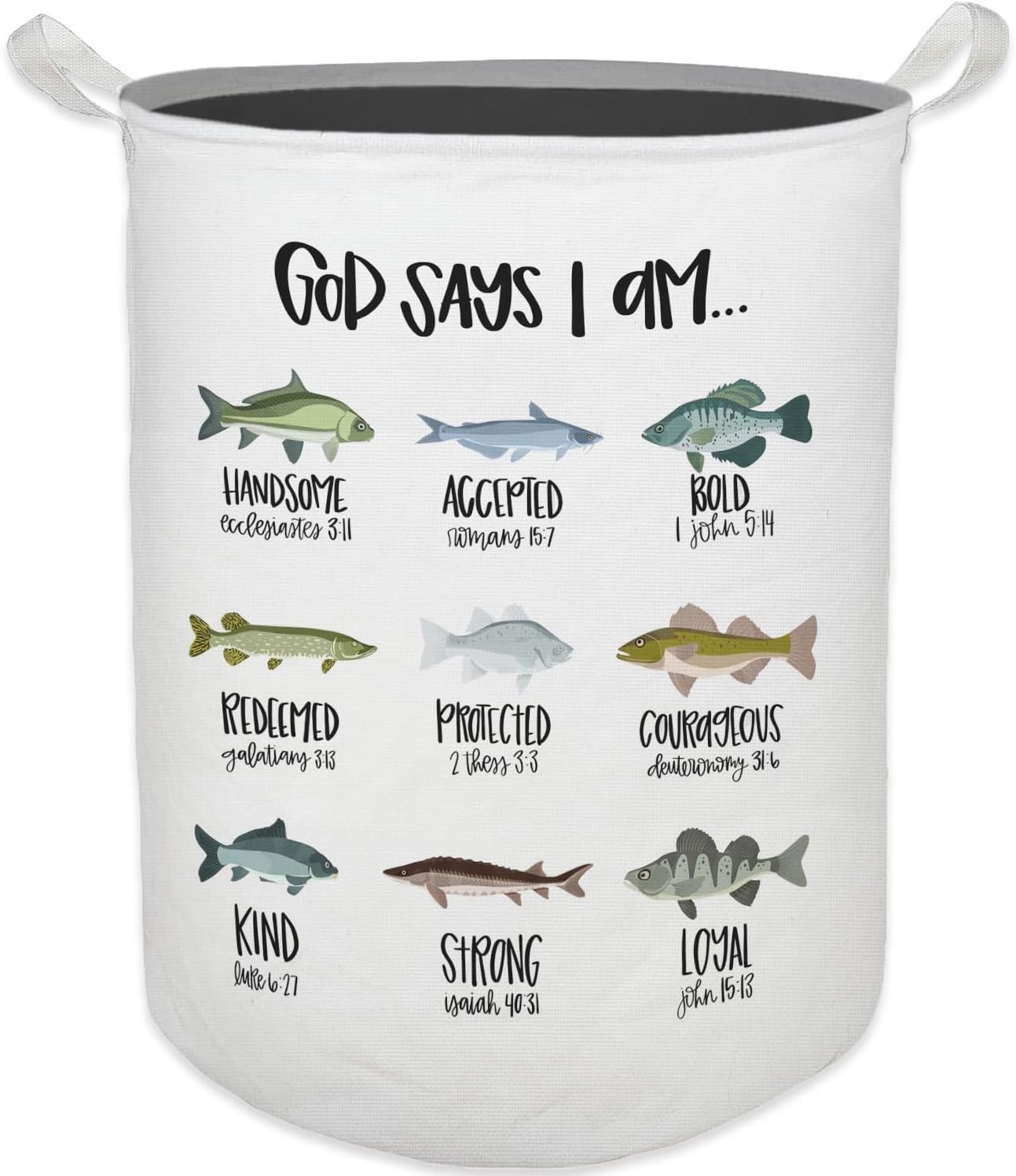 God Says I Am Fish Laundry Basket, Toybox for Boys Room, Christian Laundry Basket Hamper Waterproof Collapsible Clothes Toys Storage Bin Organizer for Bedroom Bathroom Kids Room Dorm