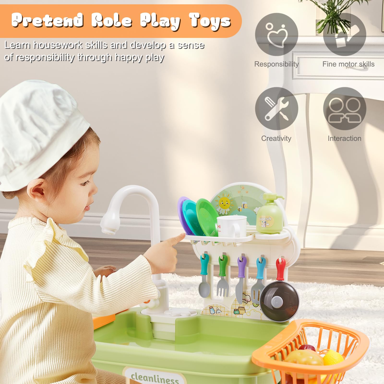 Kinder Spielküche Mit Wasserkreislauf - Küchenspüle Spielzeug Mit Zubehör - Lernspielzeug Ab 3 Jahre