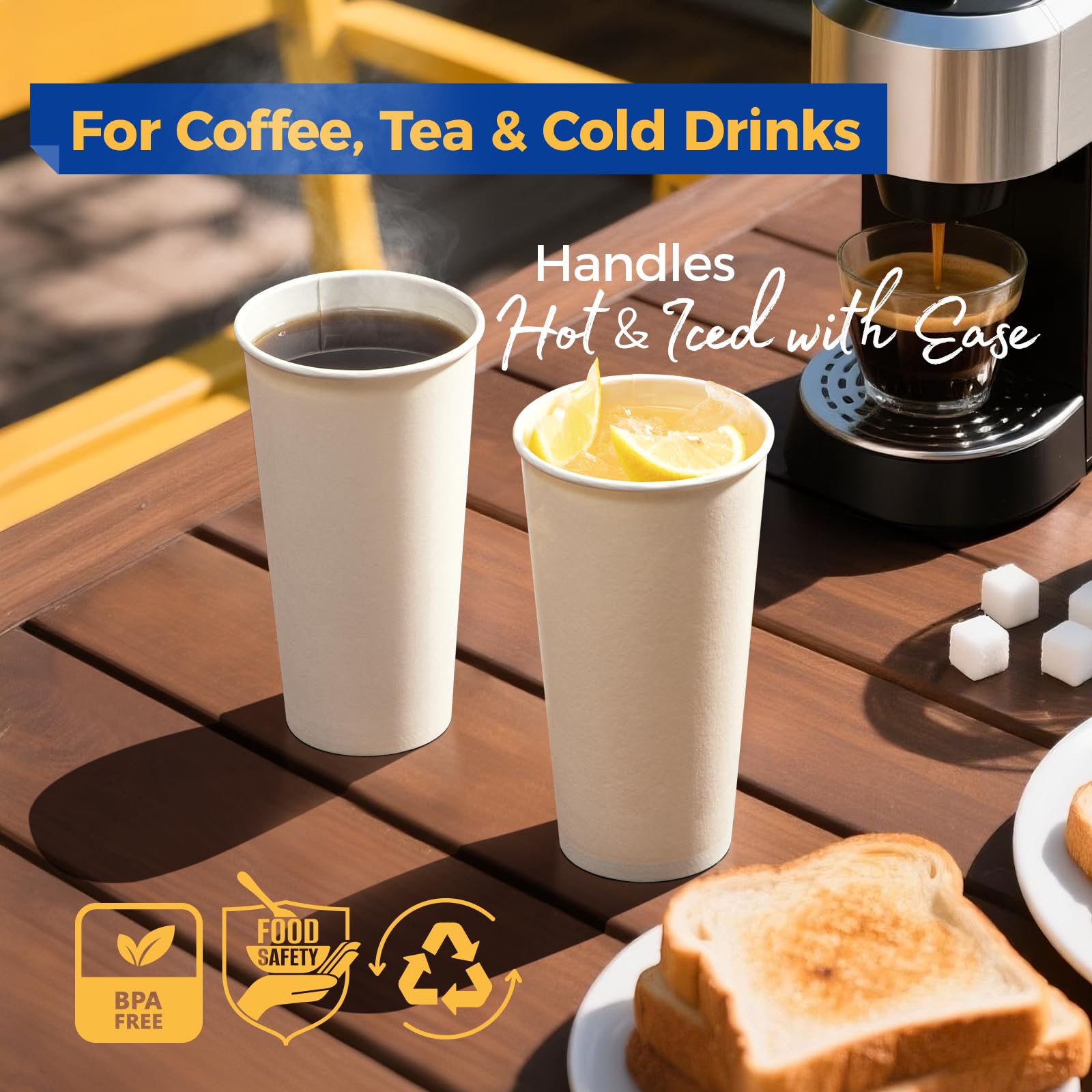 Amazon.com: Fit Meal Prep 100 Pack 24 oz Disposable Paper Coffee Cups,  Premium Hot Cups for Hot/Cold Beverage, Durable Thickened White Paper Cup  Bulk for Party, Office, Bussines, Cafes, Bistros, Daily Use :
