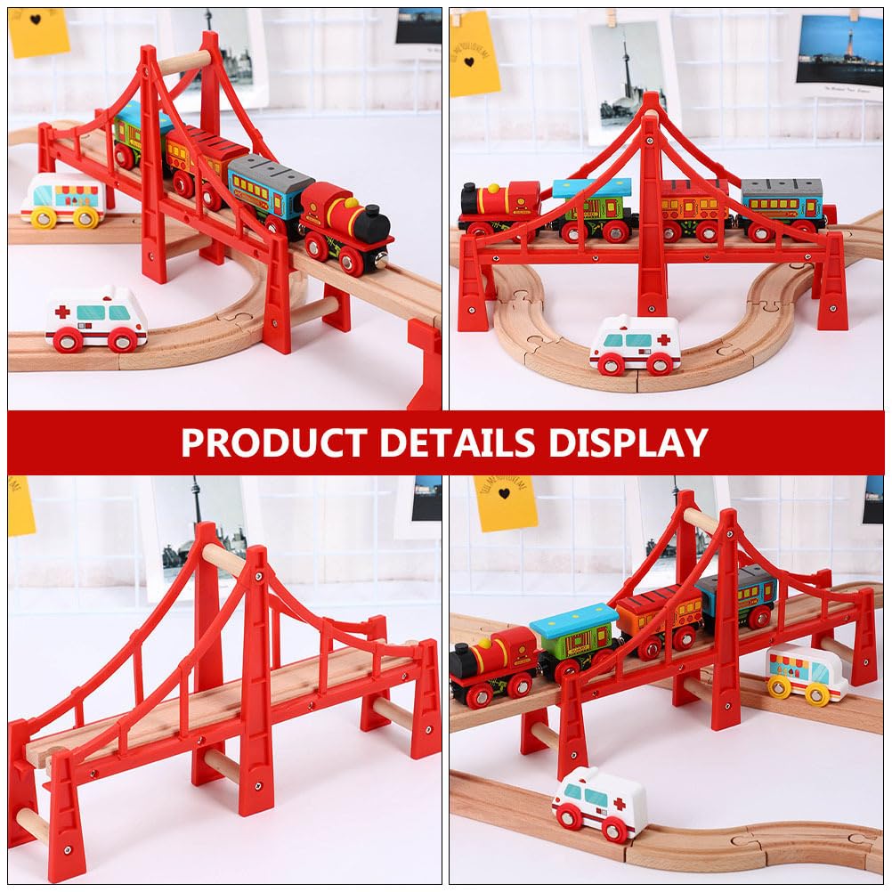 DIYEAH 2pcs Track Train Bridge Toy Red Railway Expansion Accessories for Boys Wooden Child, 31.00X19.00X4.00CM