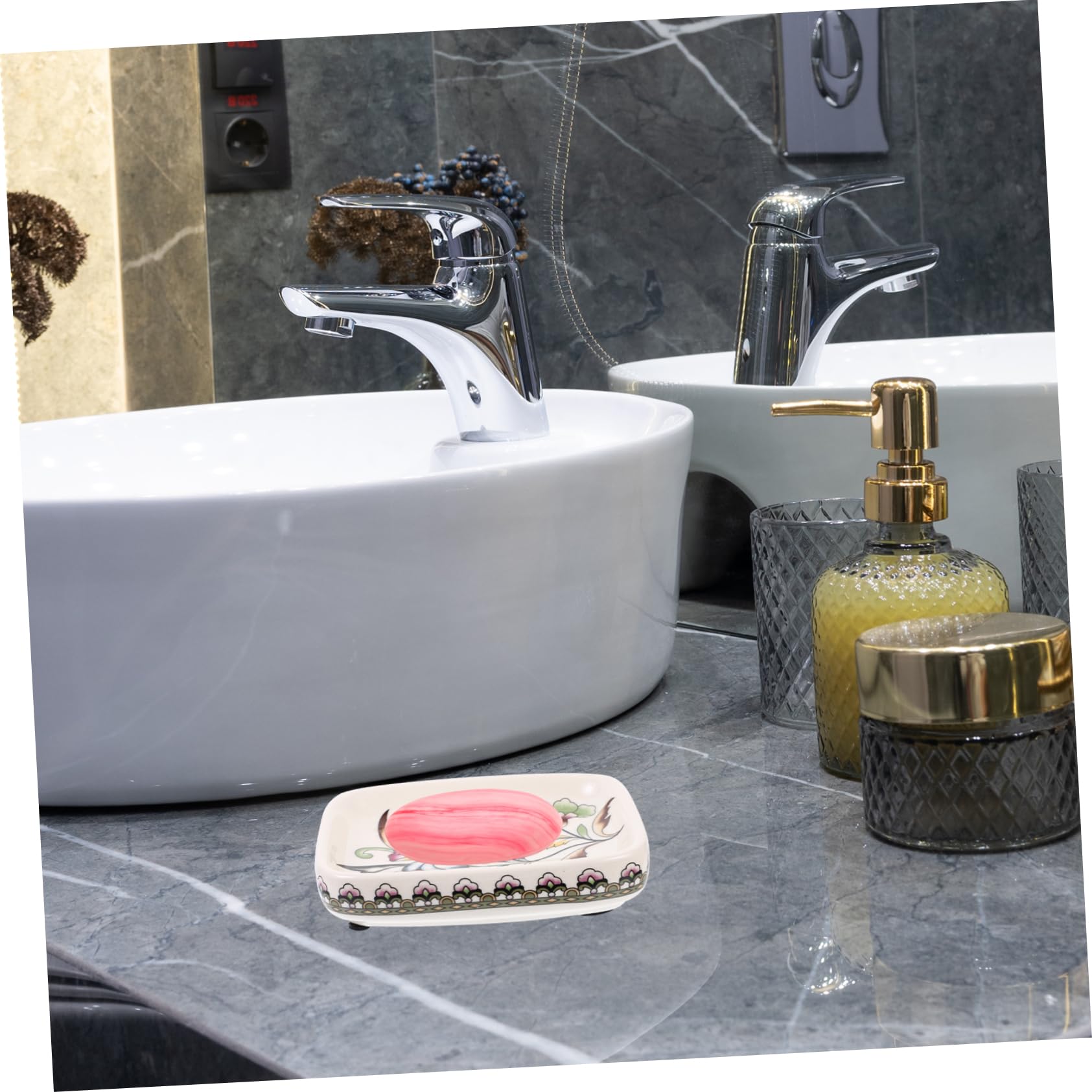 Amosfun Portasapone in Ceramica Stile Palazzo Design Autodrenante, Vassoio per Sapone Pratico e Decorativo per Cucina e Lavabo