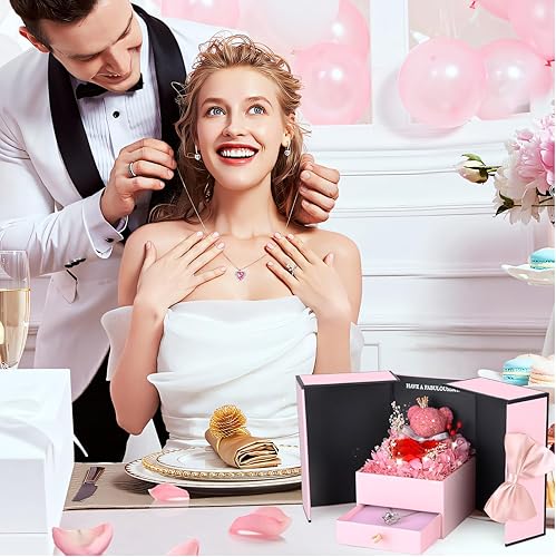 Miniatura 5 de Suturun Rosas reales preservadas para ella, rosa preservada eterna con collar, regalo romántico para ella, mamá, esposa, novia en aniversario de