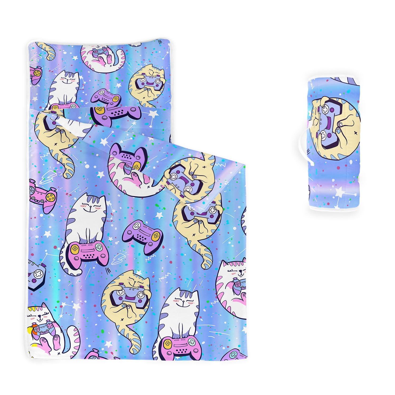 HOSIMA Nap Mat -Cat Gamepad Sleeping Bag with Removable Pillow - Daycare and Sleepovers Preschool Kindergarten Bedding Set(Cat1 Large) โ image 1