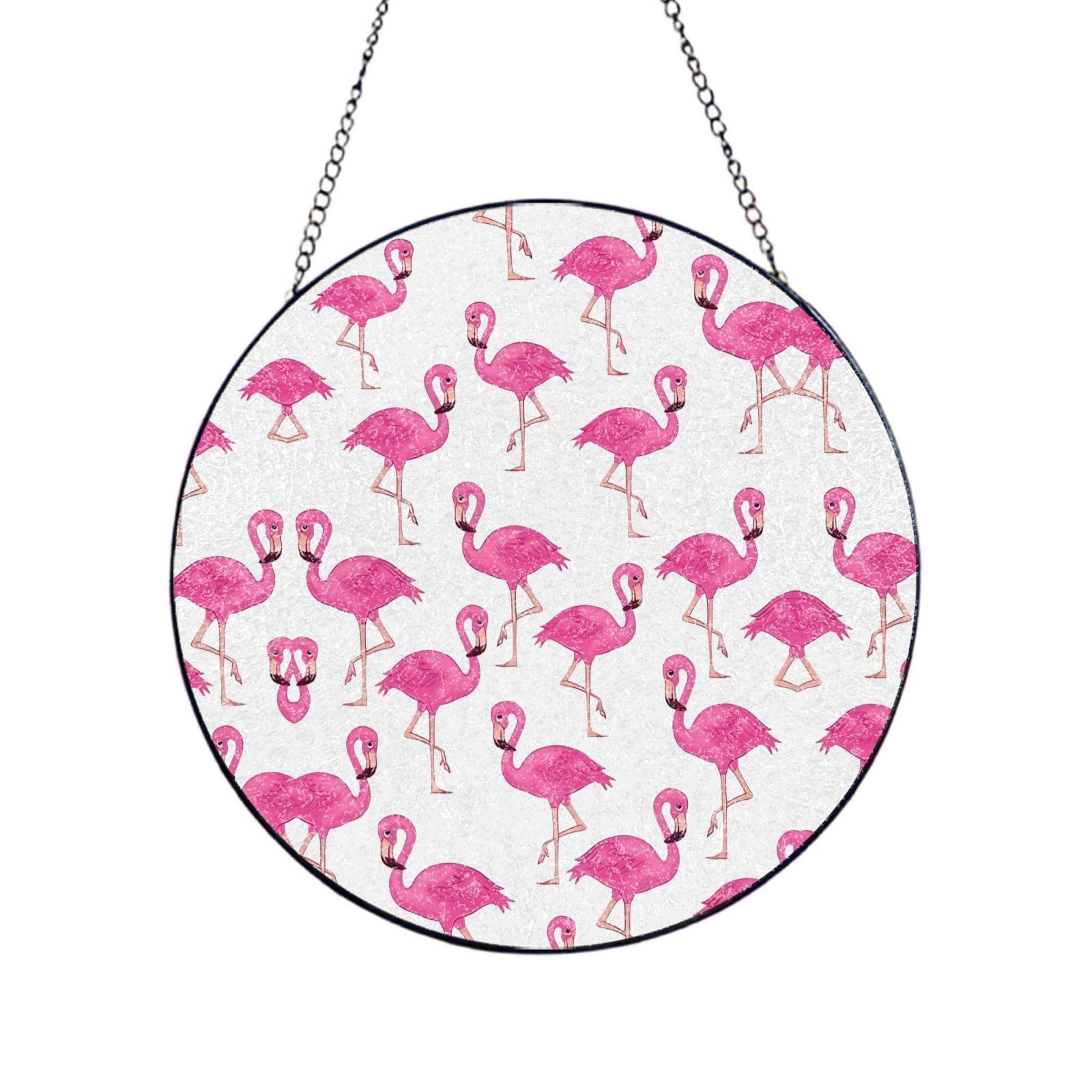 Phayah Pink Flamingo Print Stained Glass Window Hanging Suncatcher For Door Terrace Garden Home Decor Sun Catcher Birthday Gifts For Lovers Dad Mom 12in（30cm）