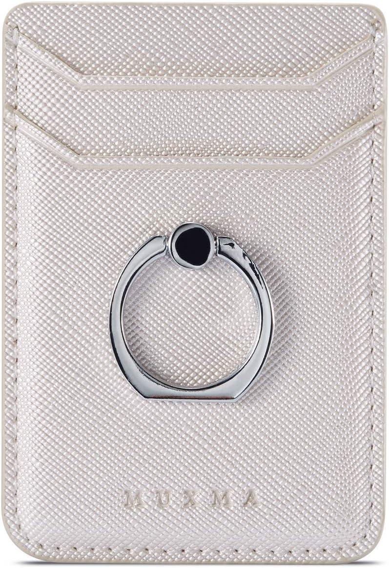 Phone Card Holder with Ring Grip for Back of Phone,Adhesive Stick-on Credit Card Wallet Pocket for iPhone,Android and Smartphones (White) - Image 3