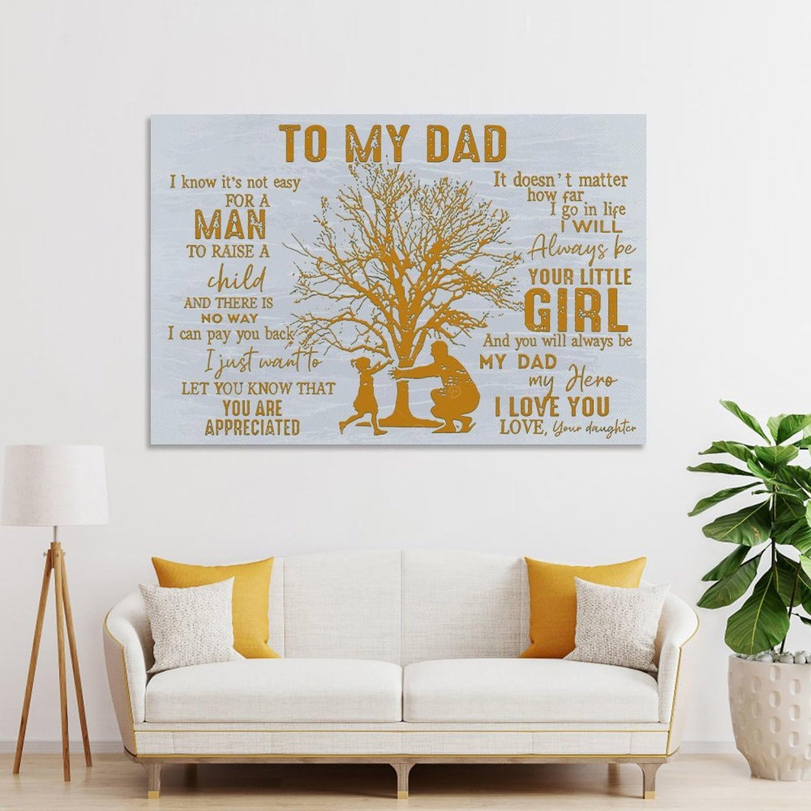 Junmoney Wall Decor Canvas Print To My Dad Daughter, 24x36inch(60x90cm), for Front Hall, Corridor Or Welcome Spaces, A Neat Decor Update for Hallways
