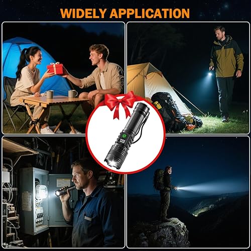 Miniatura 7 de Paquete de 3 linternas recargables de alto lúmenes 9900FL, linterna LED recargable con pantalla digital LCD, 5 modos de luz de flash ajustable,