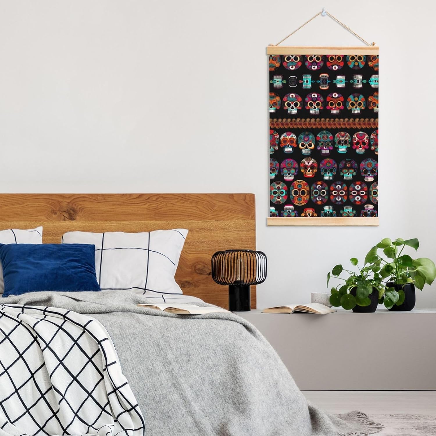 Mexican Skull Print Print Poster Hanger,Hanging Poster, Poster Frame,Wood Poster Hanger, For Wall Hanging