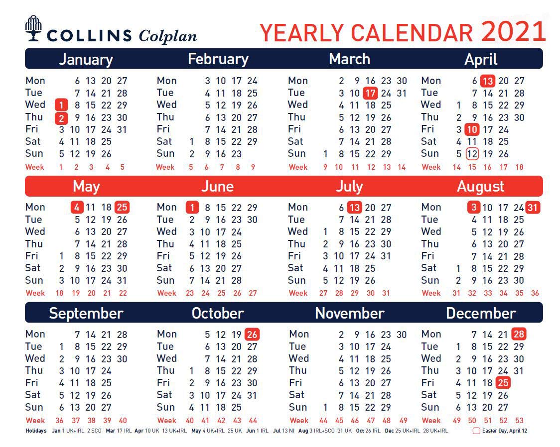 Collins Colplan Cds1 A4 Yearly 2021 Calendar Amazon Co Uk Office Products