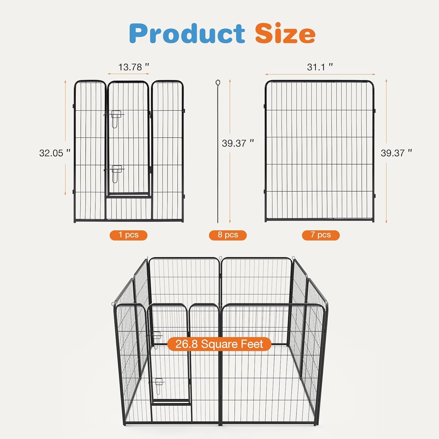 40” Heavy Duty 8-Panel Metal Pet Playpen | Indoor/Outdoor Dog Exercise Pen with Door – for Puppies, Small to Large Dogs, Rabbits | Ideal for Camping, Yard & Garden Use