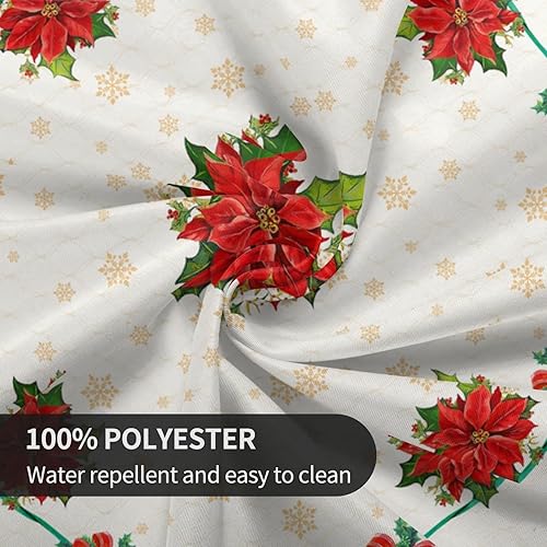 Miniatura 7 de Mantel redondo de Navidad de 60 pulgadas, mantel floral rojo con copos de nieve para decoración de cocina de granja, mantel de tela de poliéster