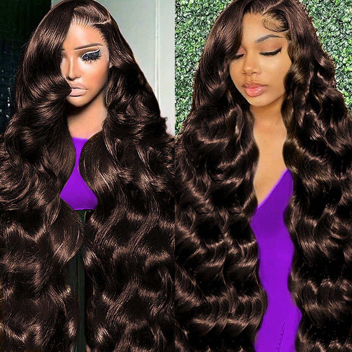KXBKXB 30 Inch Chocolate Brown Lace Front Wig Human Hair 220 Density 13x6 Hd Body Wave Lace Front Wigs Human Hair Pre Plucked Colored Frontal Wigs