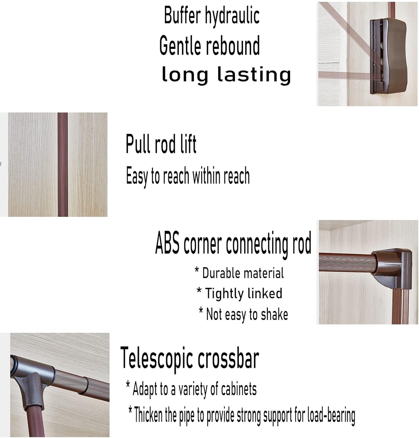 Pull Down Closet Rod, Adjustable Wardrobe Clothes Hanger Rail Organizer for Soft Return Space Saving,