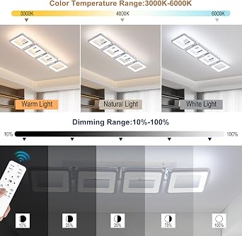 Modern Ceiling Light LED, 69cm Silver LED Dimmable Ceiling Lights Fixtures with Remote Control, 4-Square Silver Lamp for Dining Room Bedroom Office Kitchen Living Room Light - 52W [Energy Class E]