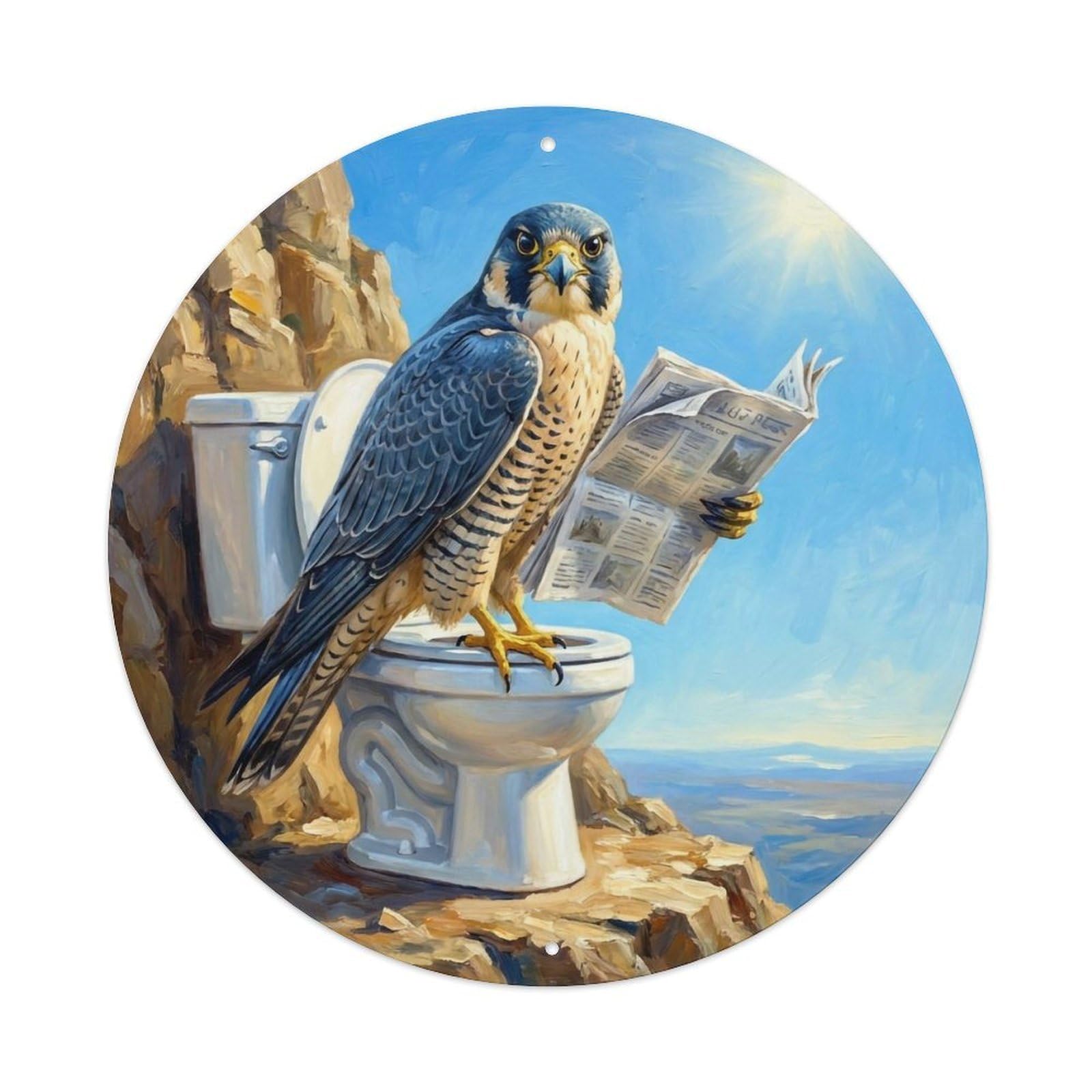Falcon On Toilet Humorous Bathroom Cliff Eyrie Reads Metal Tin Sign