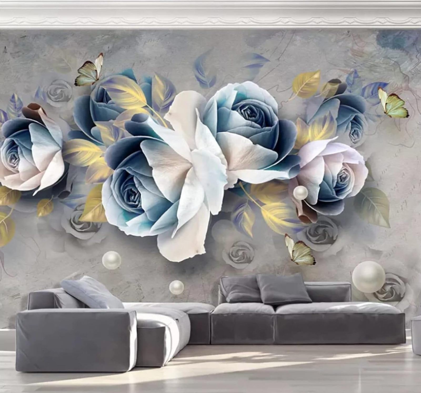 Wallpaper-3D-Xlm 250Cm×170Cm(B×H) Vintage Three Dimensional Relief Roses And Butterflies 3D Wallpaper Easy Install Feature Office Living Room Sofa Bedroom Tv Background Wall Decoration-250Cm×170Cm